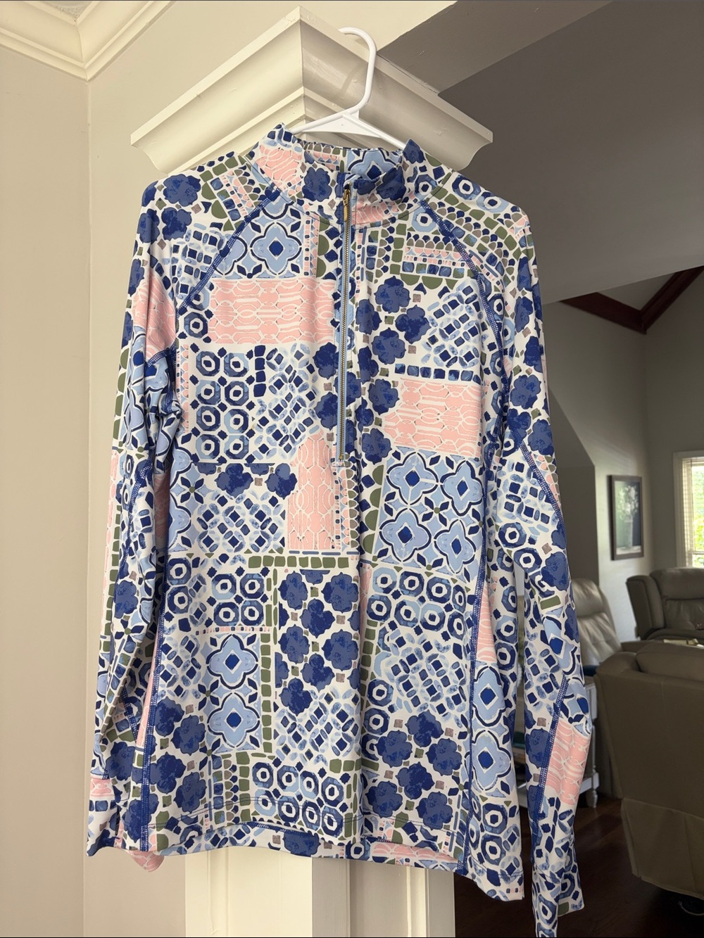 crown & ivy Blue, Pink & Green Zip-Front Patterned Top